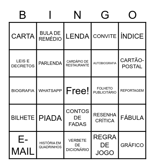 GÊNEROS TEXTUAIS Bingo Card