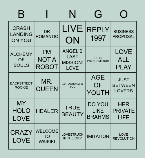 𝑝𝑒𝑎𝑟𝑙 kdrama Bingo Card