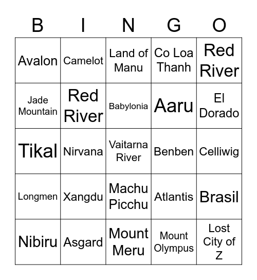 Ancient\Mythical cities Bingo Card