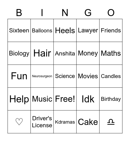 Untitled Bingo Card