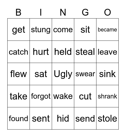 Irregular Verbs - Ugly People 2 Bingo Card