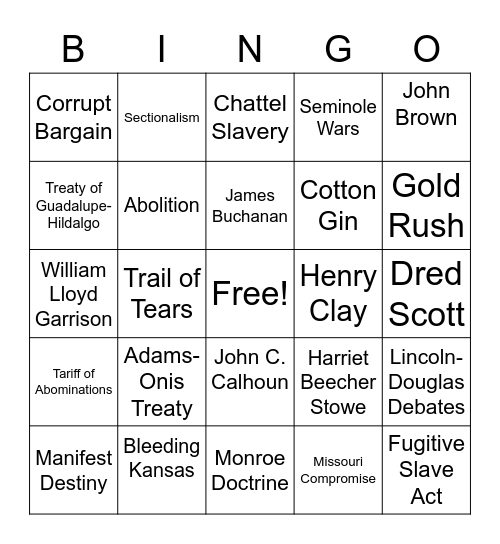 Unit 2 Bingo Card