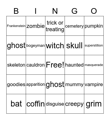 Halloween Bingo Card