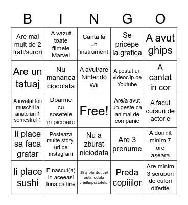 GENERAL HUMAN BINGO Card
