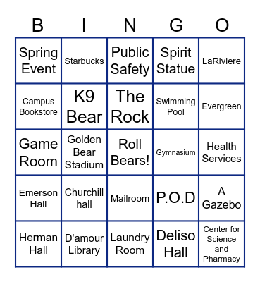 Western New England University Bingo Card