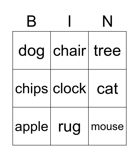 I Spy Bingo Card