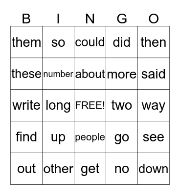 List A Bingo Card