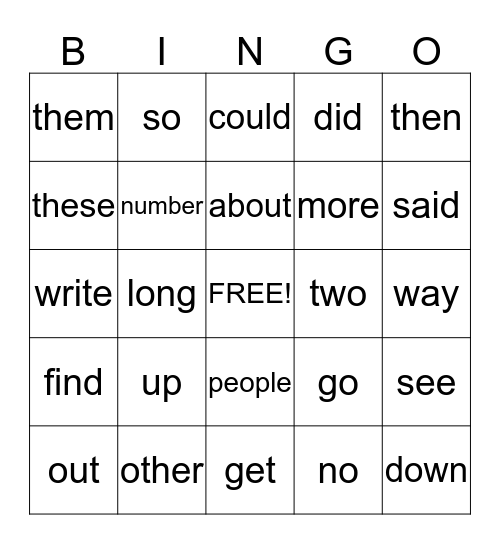 List A Bingo Card