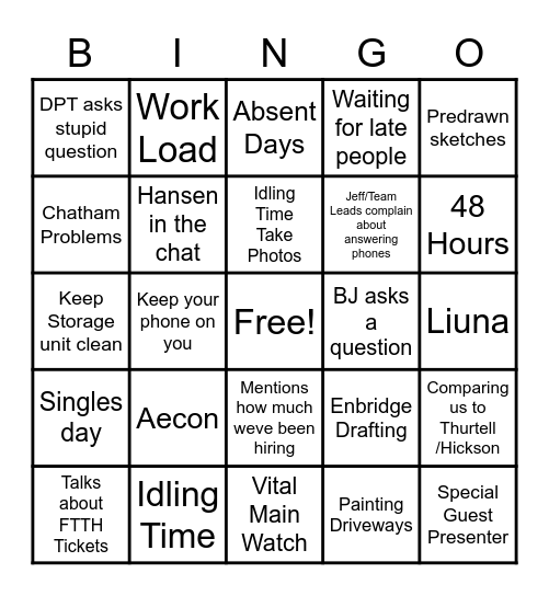 September 2022 Team Meeting Bingo Card