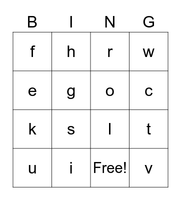 Alphabet Bingo Card