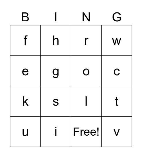 Alphabet Bingo Card