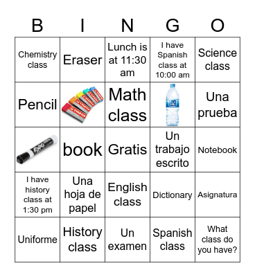 asignaturas y materiales Bingo Card