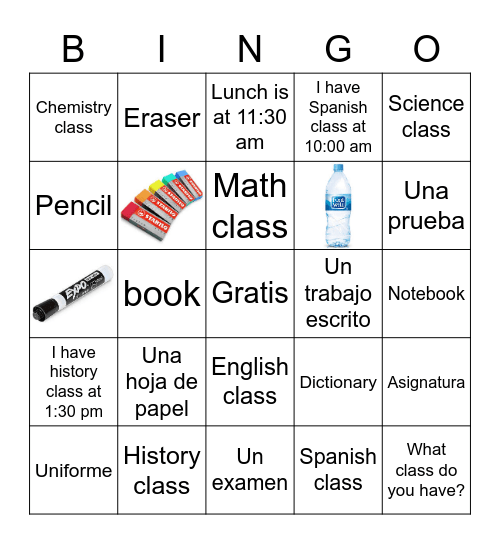 asignaturas y materiales Bingo Card