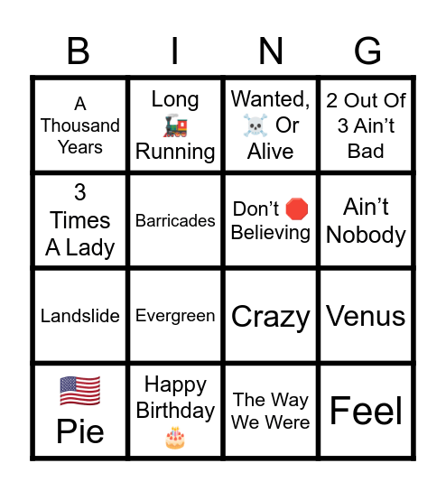 Binger’s Bonkers Music Bingo! Bingo Card