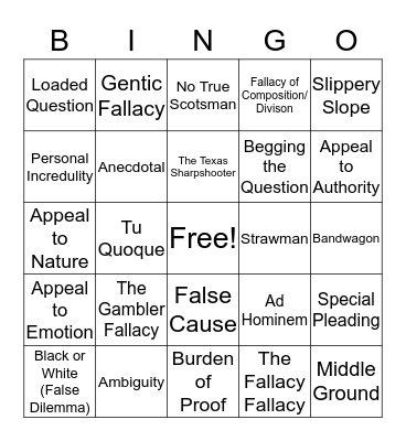 Logical Fallacy BINGO!  Bingo Card