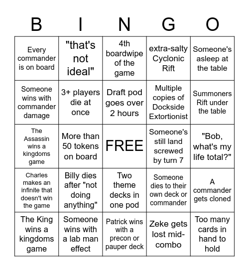 Chazzfest Bingo Card