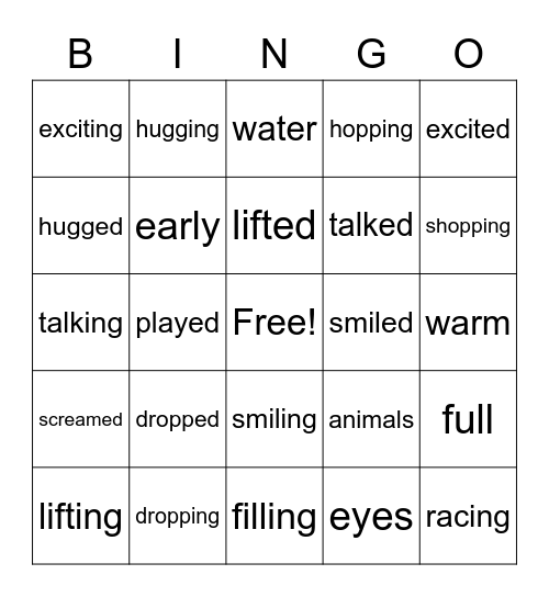 Inflected Endings Bingo Card