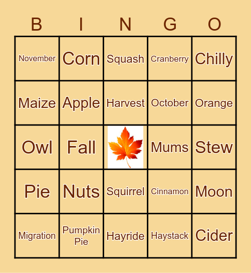 Autumn Bingo Card