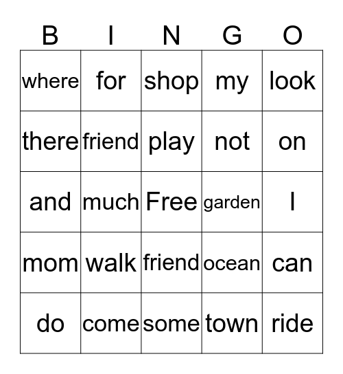 Word Wall Bingo--PCI words 1-70 Bingo Card