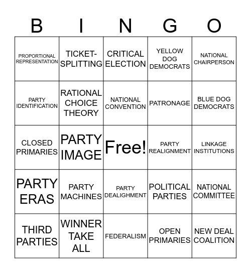 CHAPTER 8 - POLITICAL PARTIES Bingo Card