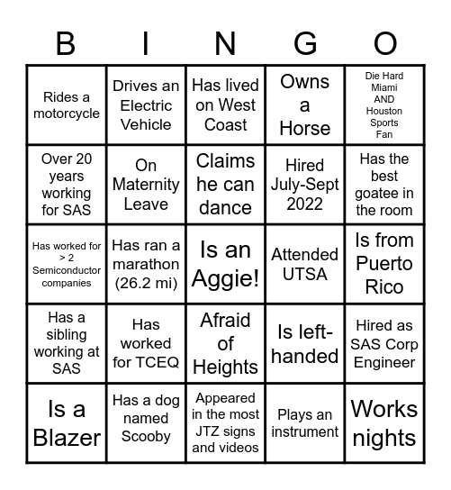 EHS Meet and Greet Bingo Card