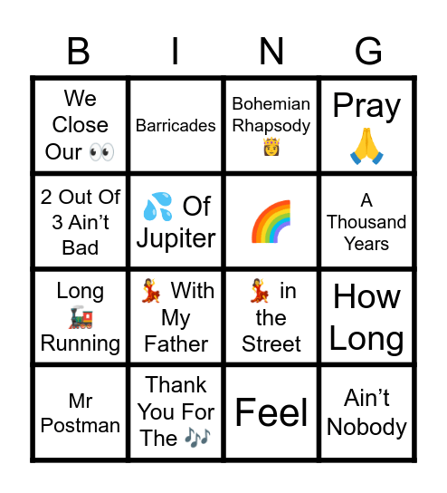 Binger’s Bonkers Music Bingo! Bingo Card