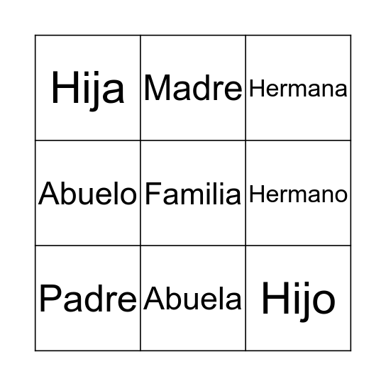 La Familia! Bingo Card