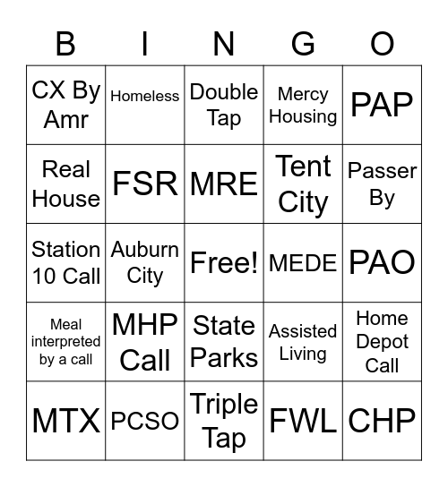 Back End Bingo Card