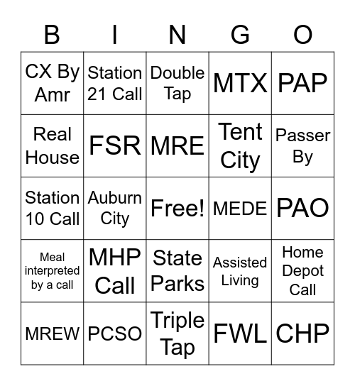 Back End Bingo Card