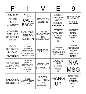 ~CALL CENTRE BINGO~ Bingo Card