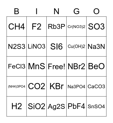 CHEMISTRY BINGO Card