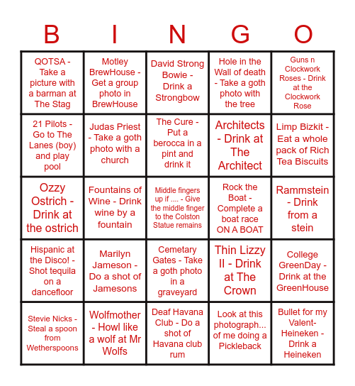 Scavenger Hunt Lock Out Bingo Card