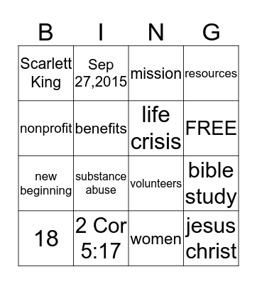 Transitions Bingo Card
