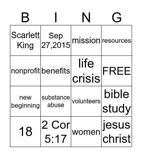 Transitions Bingo Card