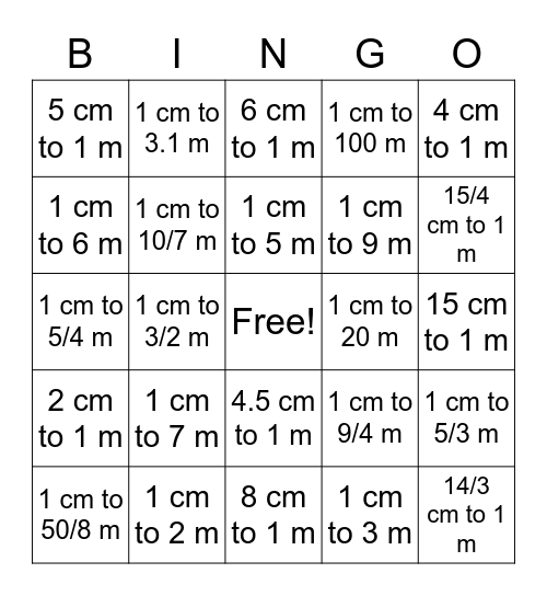 Equivalent Scales Bingo Card