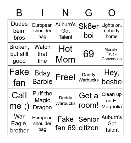 People-Watching Bingo Card