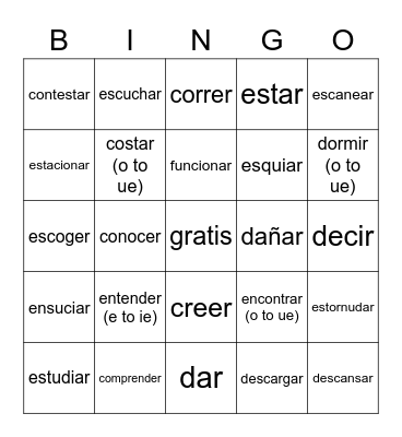 Vocabulario Preliminar A #28-56 Bingo Card