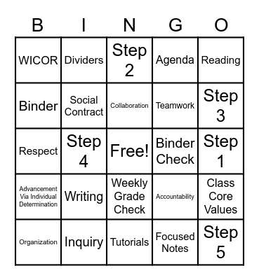 AVID Bingo Card