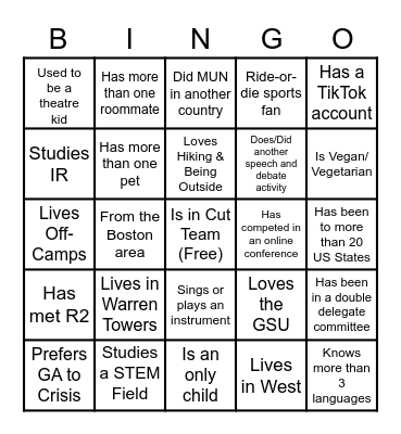 Cut Team Member Bingo Card