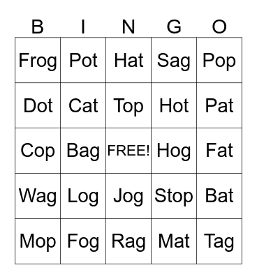 Word Family Bingo Card