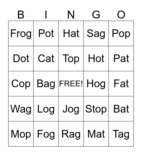 Word Family Bingo Card