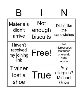 Test 1 Bingo Card