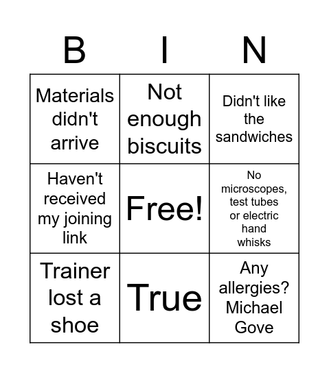 Test 1 Bingo Card