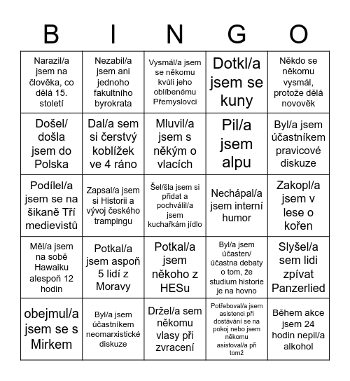 Seznamovák Bingo Card