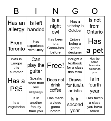 Game Jam Bingo Card