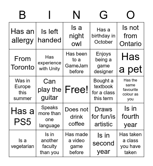 Game Jam Bingo Card