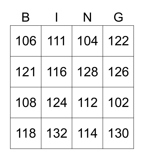 2digit numbers Bingo Card