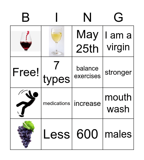 Red Wine, White Wine, or No Wine? Bingo Card