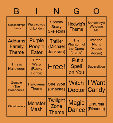 Halloween Song Bingo Card