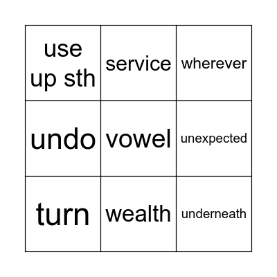 Vocabulary Bingo Card